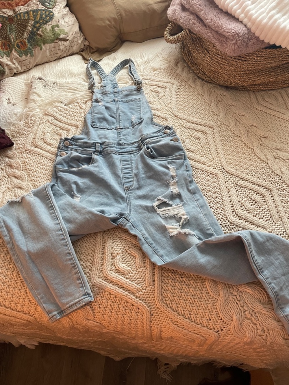 Streetwear Society Light Blue Distressed Denim Overalls